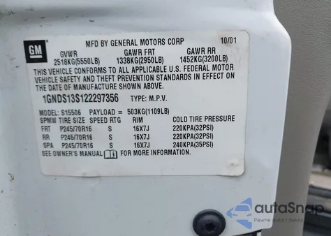 2002 Chevrolet Trailblazer Lt from USA, damaged, VIN 1GNDS13S122297356